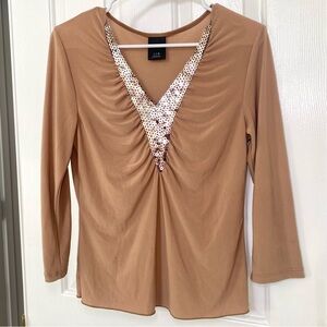 Y2K Women's Beaded Sequin Tan Top